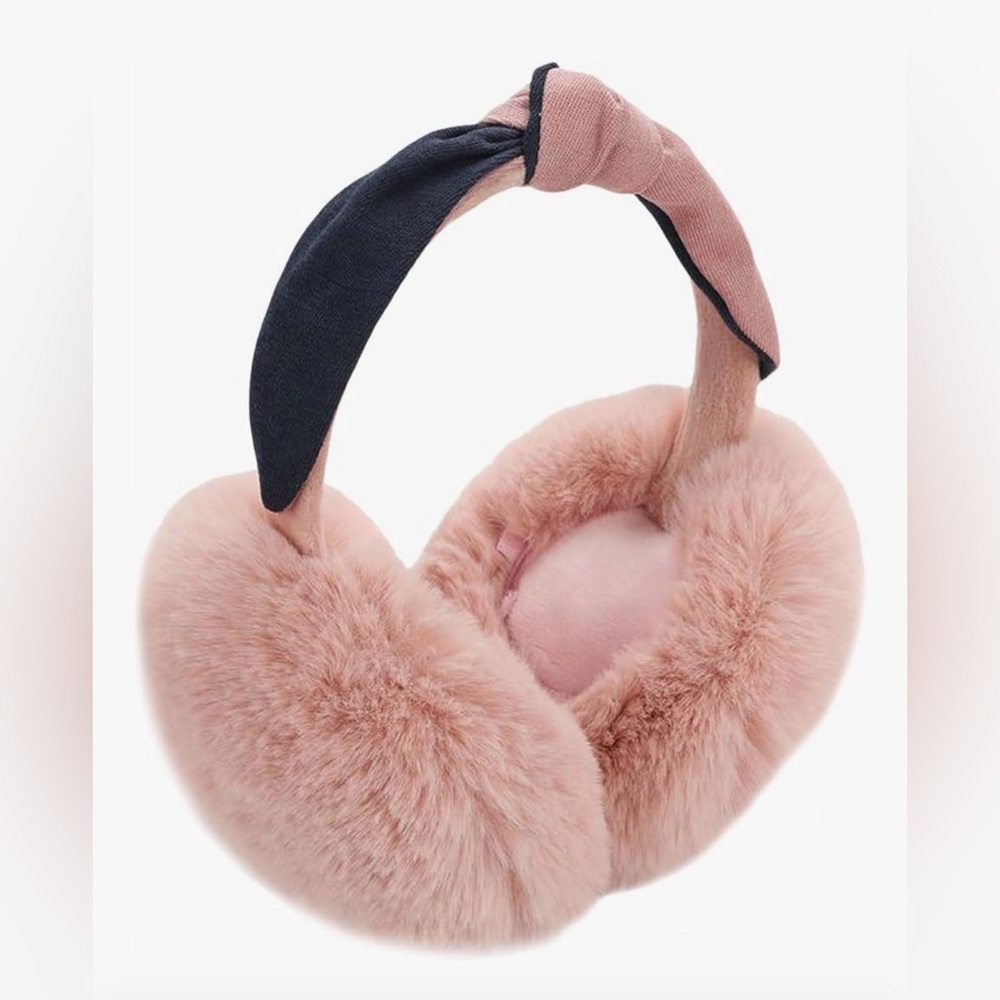 NEW Pink Winter Earmuffs Faux Fur Headband Bow Warmer Foldable Outdoor